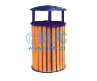 国产蓝色顶盖钢木垃圾桶(Φ450*H900mm) -点击放大